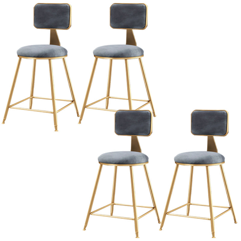 Nordic Armless Backrest Counter Stool Iron Cafe Bar Stool with  Pedal and Velvet Cushion