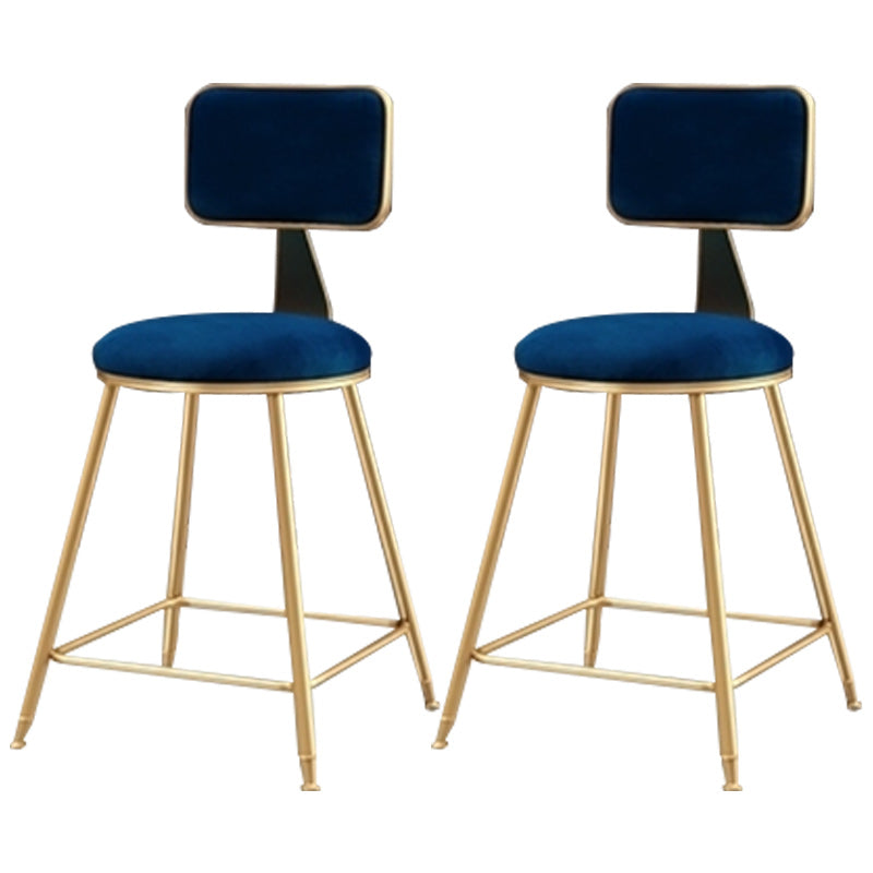 Nordic Armless Backrest Counter Stool Iron Cafe Bar Stool with  Pedal and Velvet Cushion