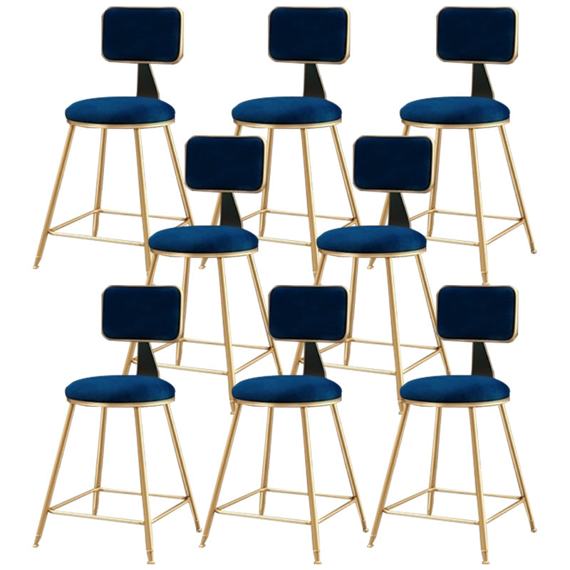 Nordic Armless Backrest Counter Stool Iron Cafe Bar Stool with  Pedal and Velvet Cushion