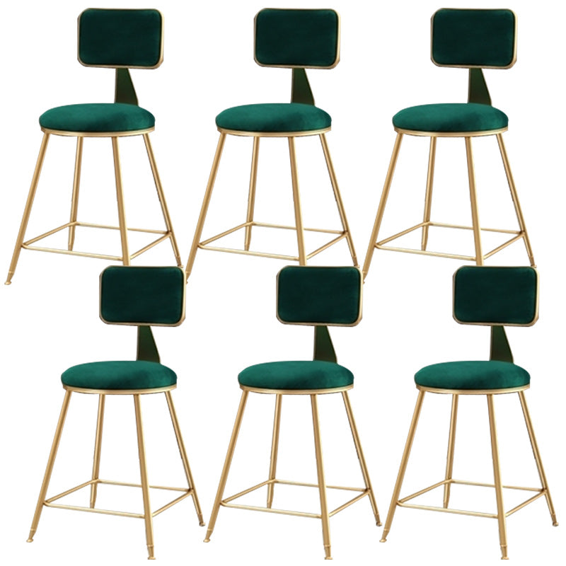 Nordic Armless Backrest Counter Stool Iron Cafe Bar Stool with  Pedal and Velvet Cushion