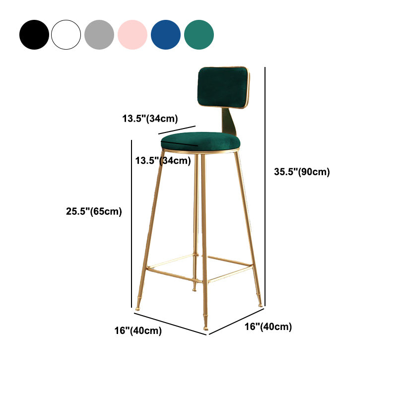 Nordic Armless Backrest Counter Stool Iron Cafe Bar Stool with  Pedal and Velvet Cushion
