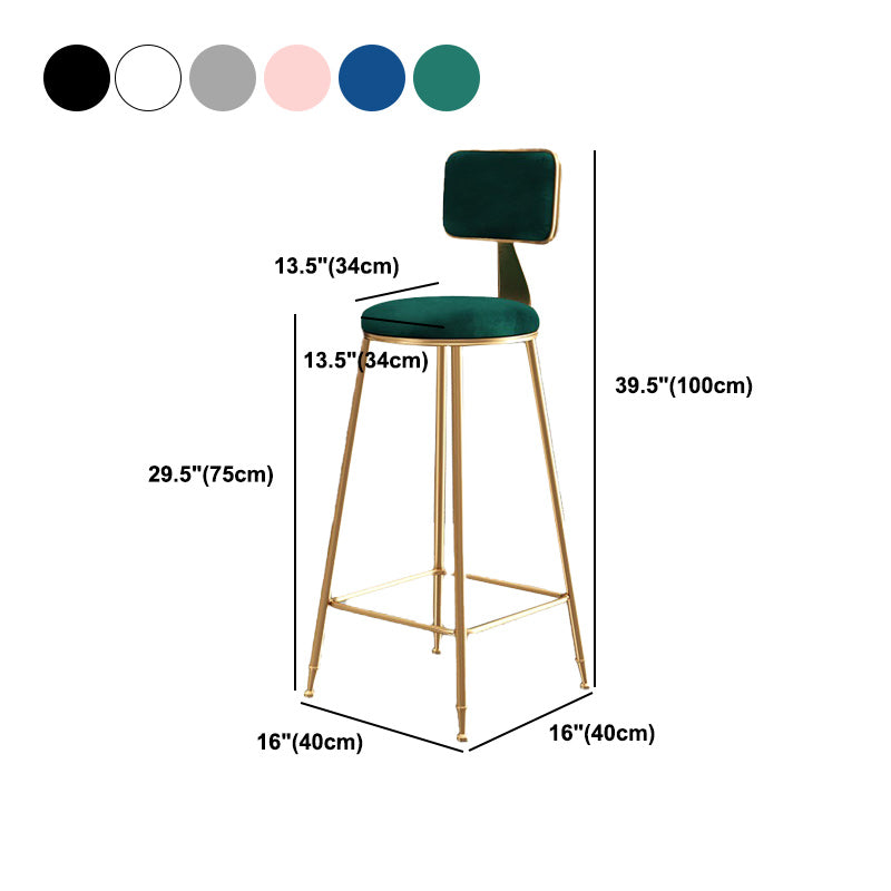 Nordic Armless Backrest Counter Stool Iron Cafe Bar Stool with  Pedal and Velvet Cushion