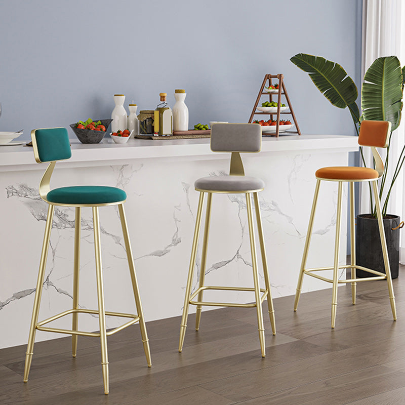Nordic Armless Backrest Counter Stool Iron Dessert Shop Bar Stool with Velvet Cushion
