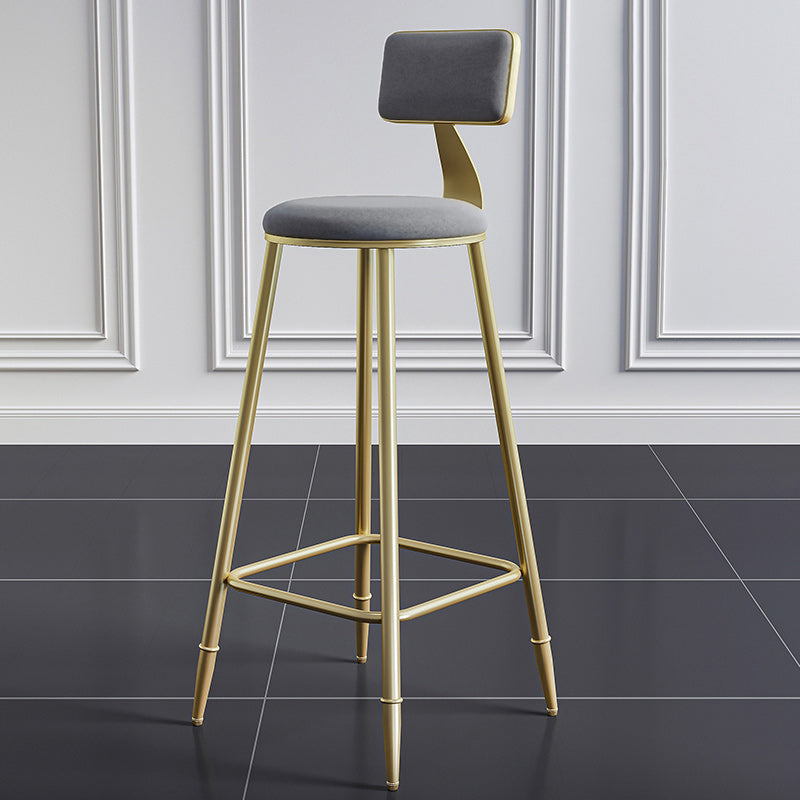 Nordic Armless Backrest Counter Stool Iron Dessert Shop Bar Stool with Velvet Cushion