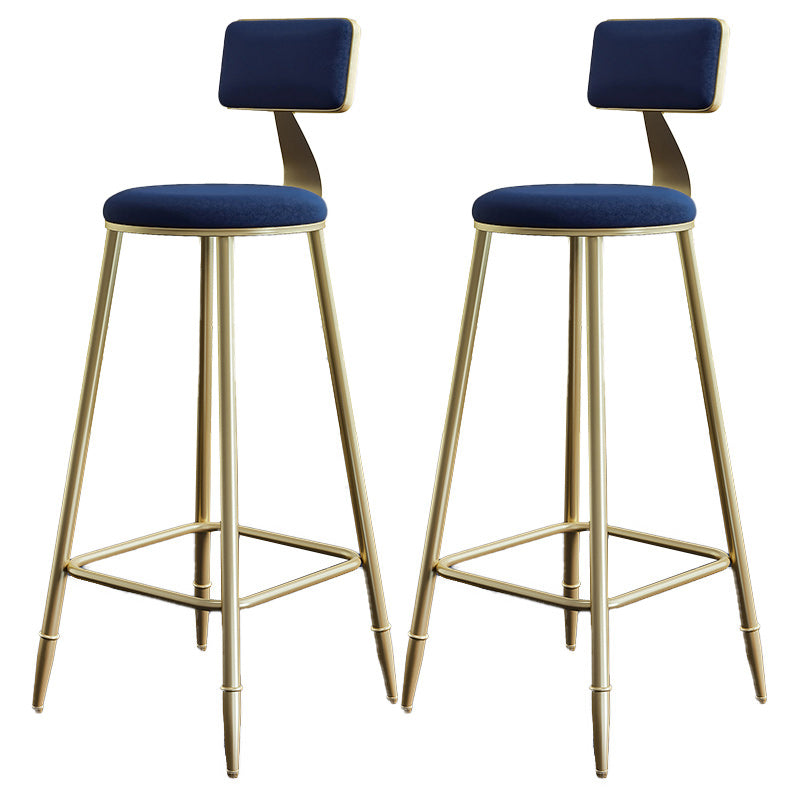Nordic Armless Backrest Counter Stool Iron Dessert Shop Bar Stool with Velvet Cushion