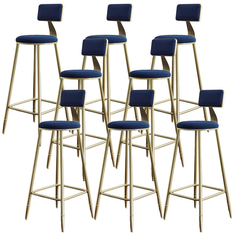 Nordic Armless Backrest Counter Stool Iron Dessert Shop Bar Stool with Velvet Cushion