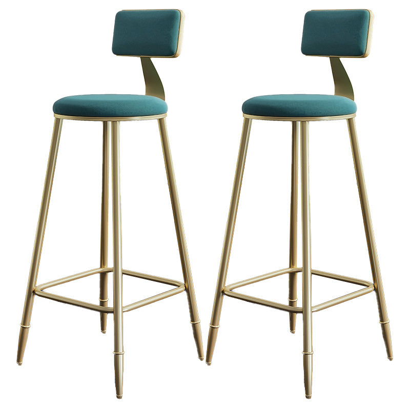 Nordic Armless Backrest Counter Stool Iron Dessert Shop Bar Stool with Velvet Cushion