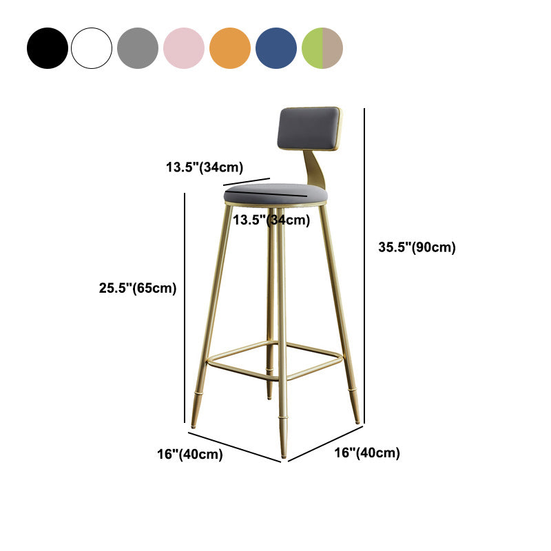 Nordic Armless Backrest Counter Stool Iron Dessert Shop Bar Stool with Velvet Cushion