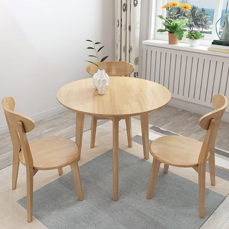Modern Rubber Wood Dinette Set 1/2/4/5/7 Pieces Round Beige Dining Table Set