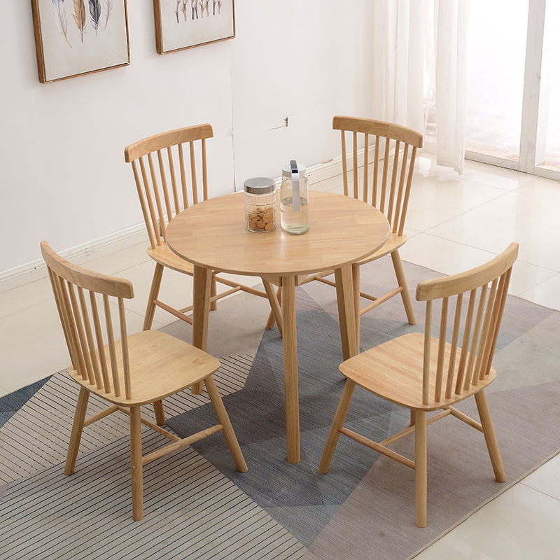 Modern Rubber Wood Dinette Set 1/2/4/5/7 Pieces Round Beige Dining Table Set