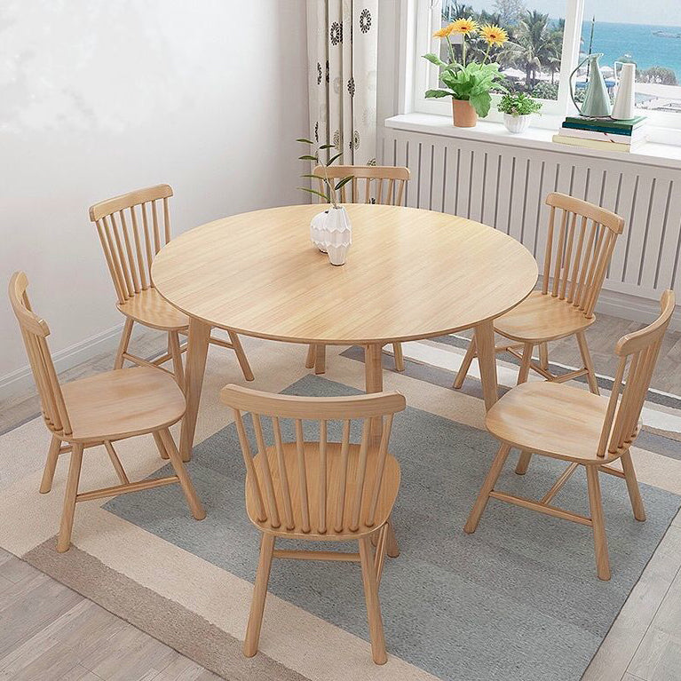 Modern Rubber Wood Dinette Set 1/2/4/5/7 Pieces Round Beige Dining Table Set