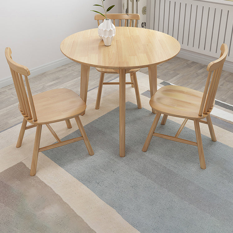 Modern Rubber Wood Dinette Set 1/2/4/5/7 Pieces Round Beige Dining Table Set
