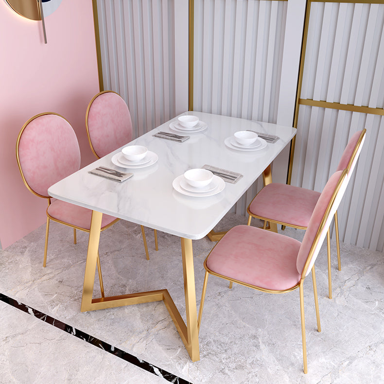 Glam Iron Dinette Set 1/2/5 Pieces Rectangle Sintered Stone Top Dining Table Set