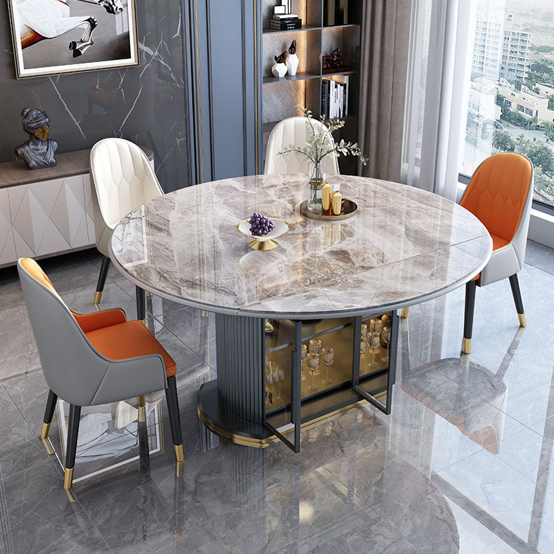 Glam Home Extendable Dining Table Sintered Stone Pedestal Table with Drawers