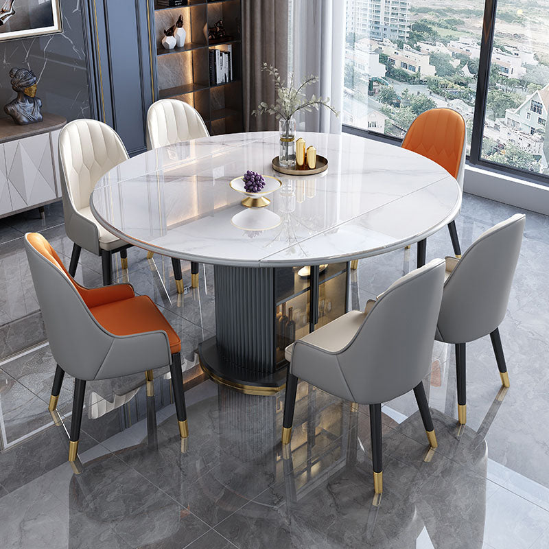 Glam Home Extendable Dining Table Sintered Stone Pedestal Table with Drawers