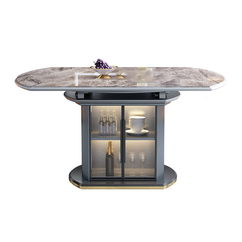 Glam Home Extendable Dining Table Sintered Stone Pedestal Table with Drawers