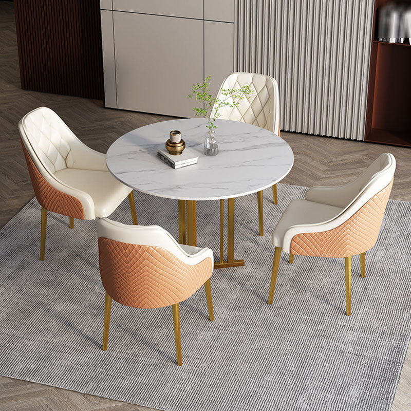Stone Top Dining Table Contemporary Dining Table with Gold Pedestal Base