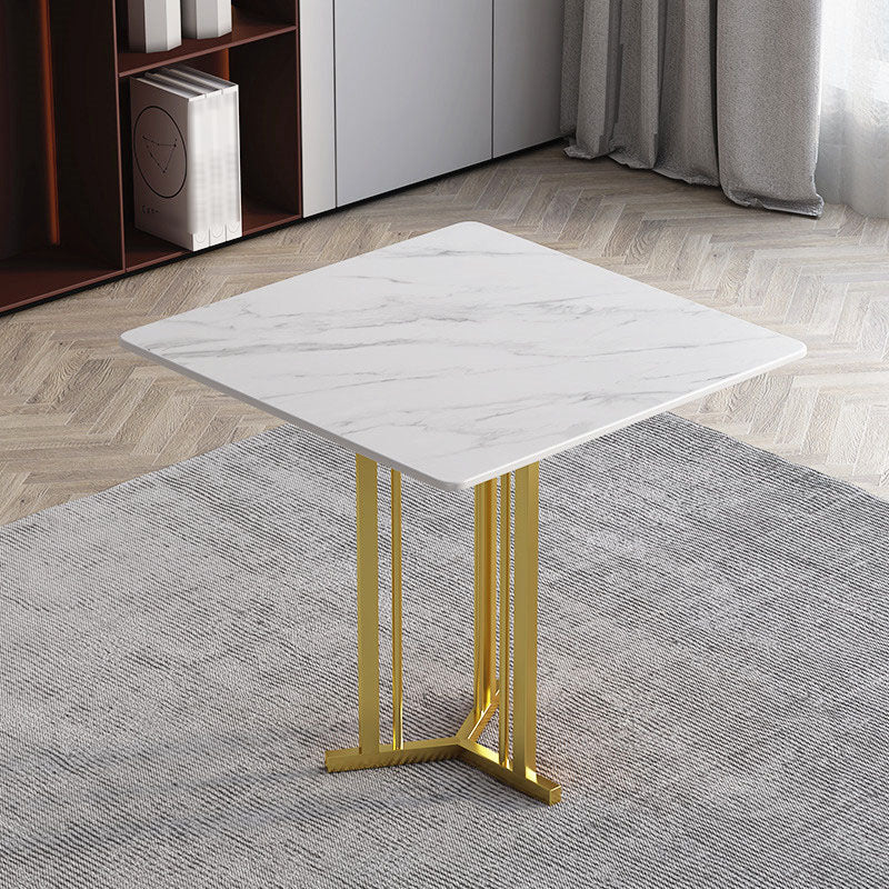 Stone Top Dining Table Contemporary Dining Table with Gold Pedestal Base