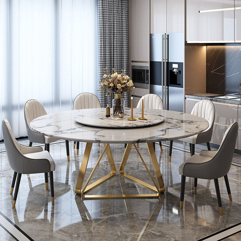 Stone Top Dining Table Traditional Luxury Table with Gold Pedestal Base