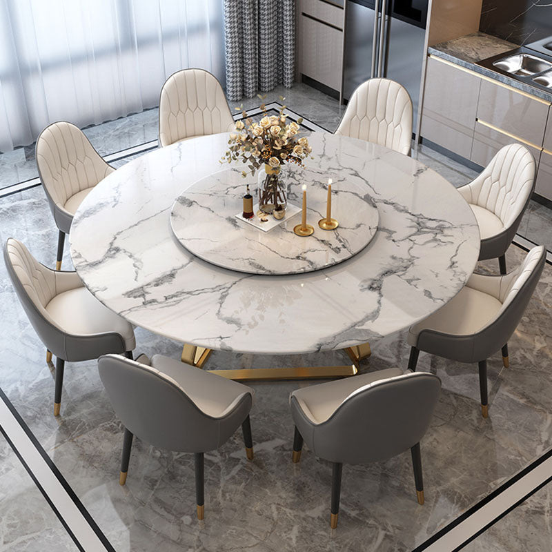 Stone Top Dining Table Traditional Luxury Table with Gold Pedestal Base