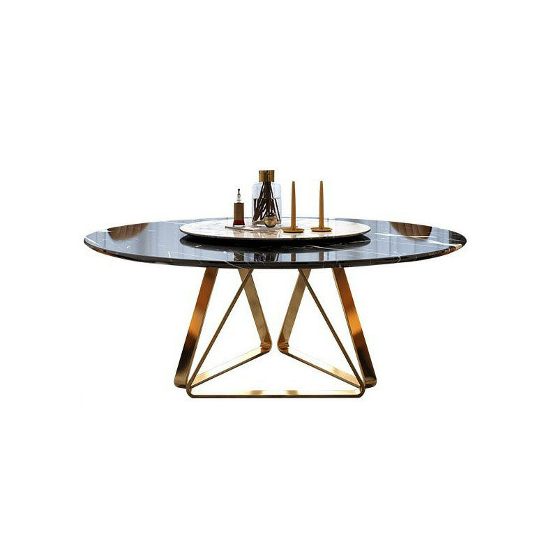 Stone Top Dining Table Traditional Luxury Table with Gold Pedestal Base