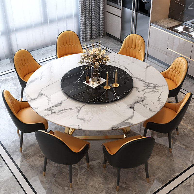Stone Top Dining Table Traditional Luxury Table with Gold Pedestal Base