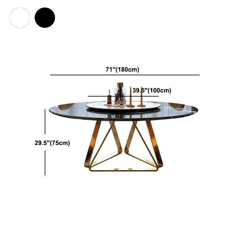 Stone Top Dining Table Traditional Luxury Table with Gold Pedestal Base