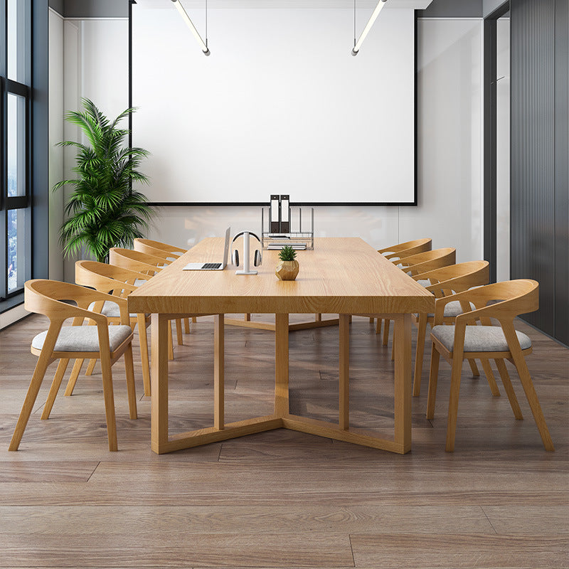 Rectangle Modern Solid Wood Standard Height Table Double Pedestal Dining Table