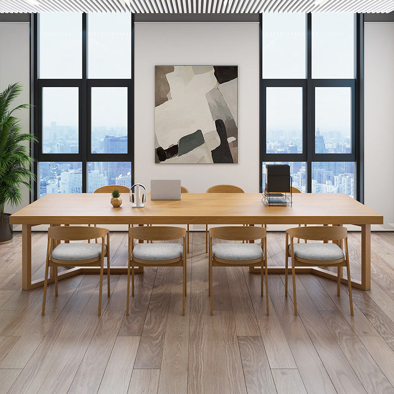 Rectangle Modern Solid Wood Standard Height Table Double Pedestal Dining Table