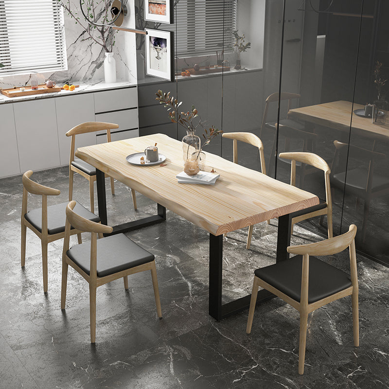 Industrial Pine Wood Dining Table Rectangle Table with Black Double Pedestal