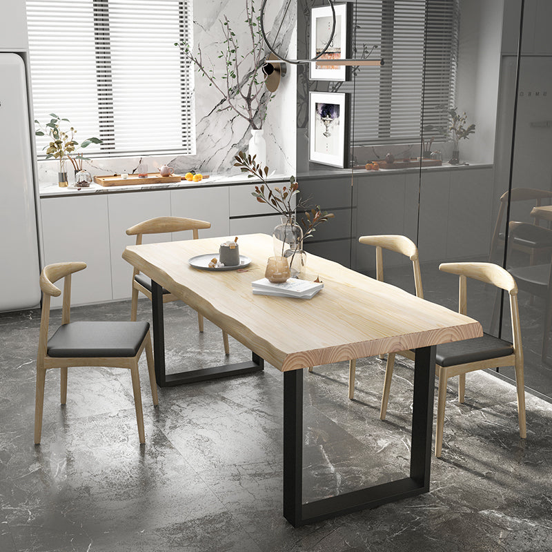 Industrial Pine Wood Dining Table Rectangle Table with Black Double Pedestal