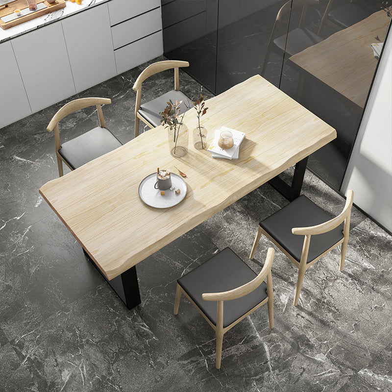 Industrial Pine Wood Dining Table Rectangle Table with Black Double Pedestal
