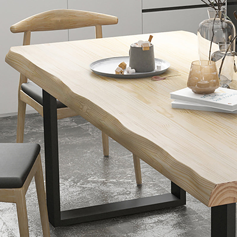 Industrial Pine Wood Dining Table Rectangle Table with Black Double Pedestal