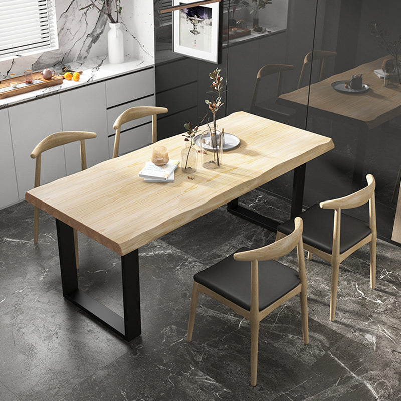 Industrial Pine Wood Dining Table Rectangle Table with Black Double Pedestal