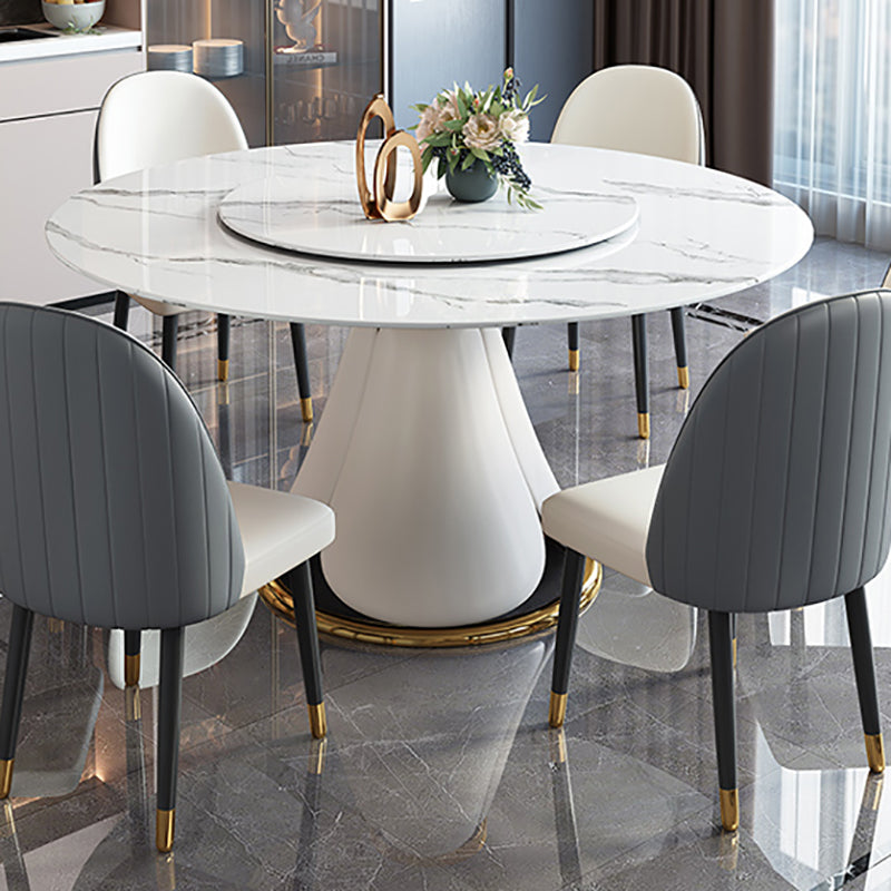 Metal Glam Style Round Dining Table Sintered Stone Top Table for Dining Room