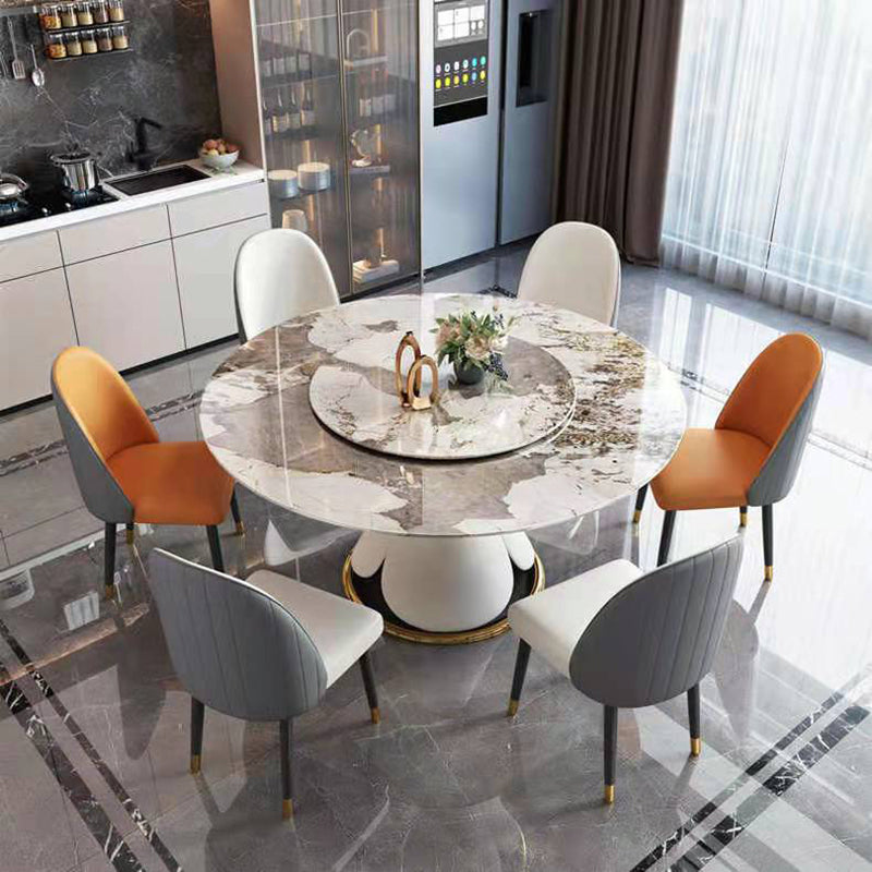 Metal Glam Style Round Dining Table Sintered Stone Top Table for Dining Room
