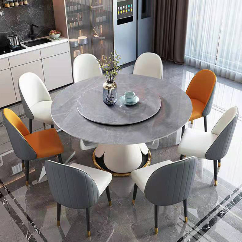 Metal Glam Style Round Dining Table Sintered Stone Top Table for Dining Room