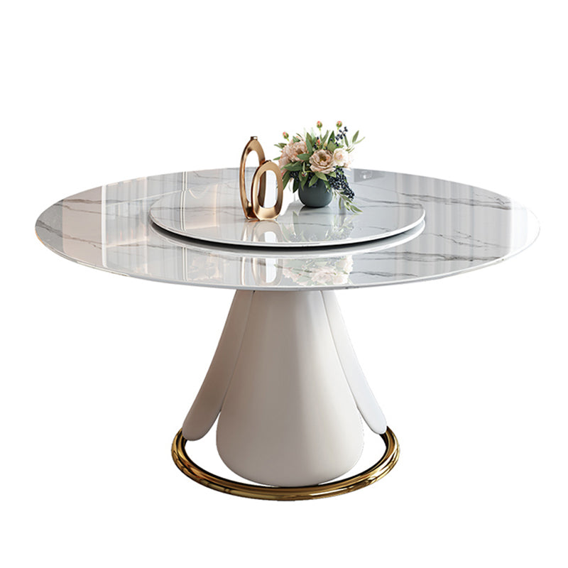Metal Glam Style Round Dining Table Sintered Stone Top Table for Dining Room