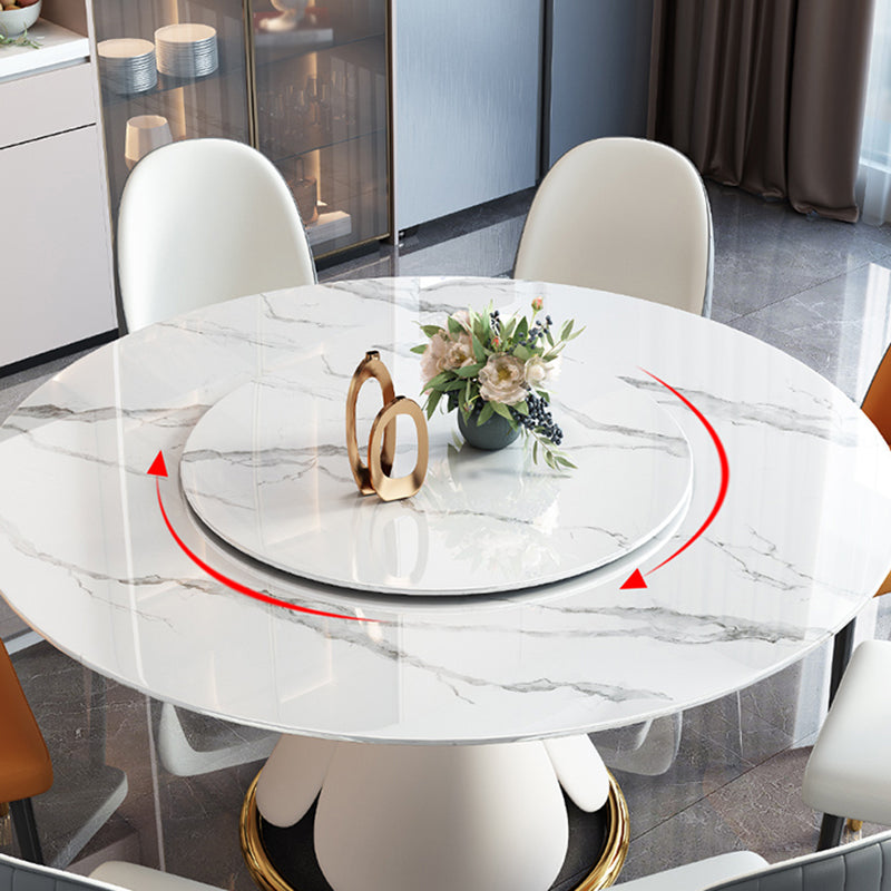 Metal Glam Style Round Dining Table Sintered Stone Top Table for Dining Room