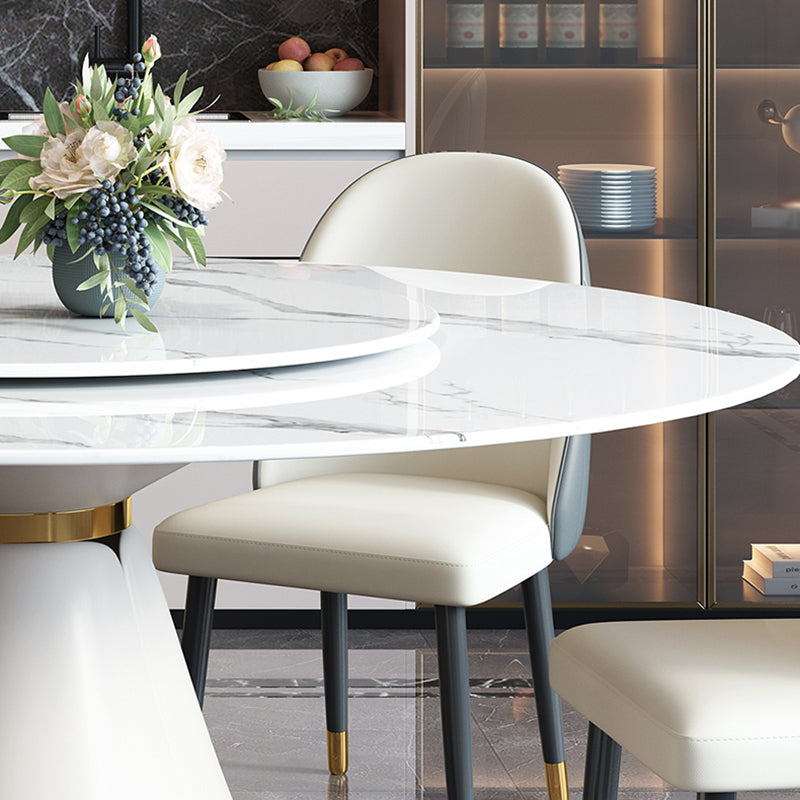 Metal Glam Style Round Dining Table Sintered Stone Top Table for Dining Room
