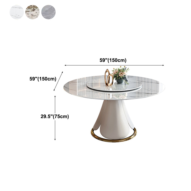 Metal Glam Style Round Dining Table Sintered Stone Top Table for Dining Room