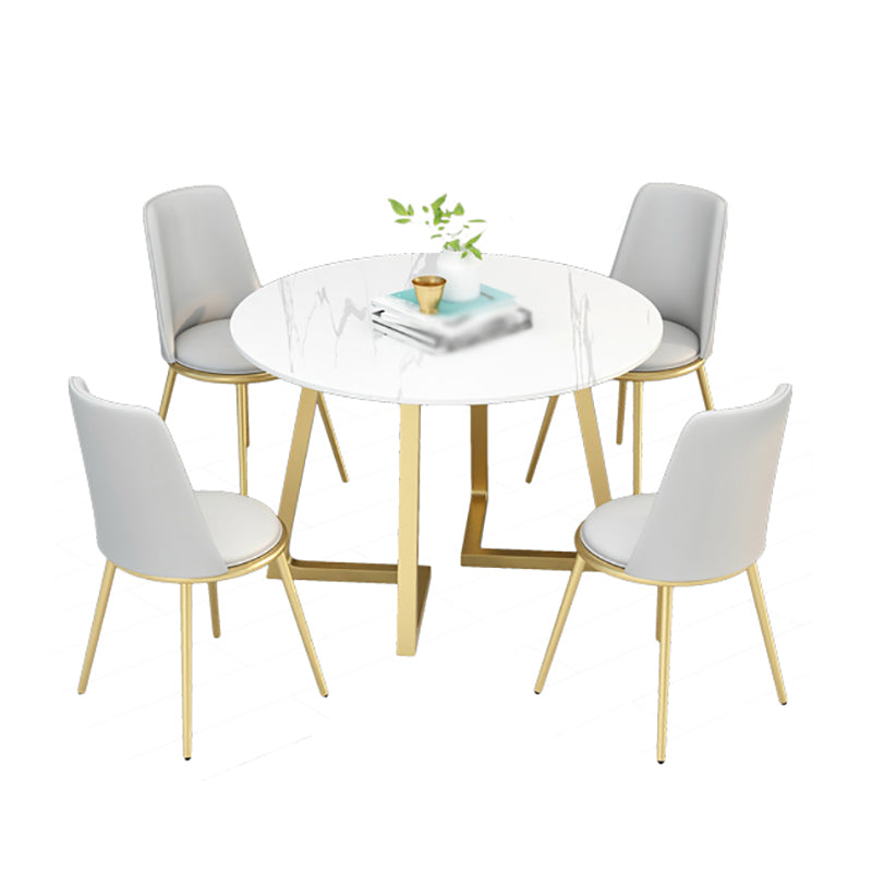 Stone Top Dining Table Contemporary Table with Sled Base in Gold