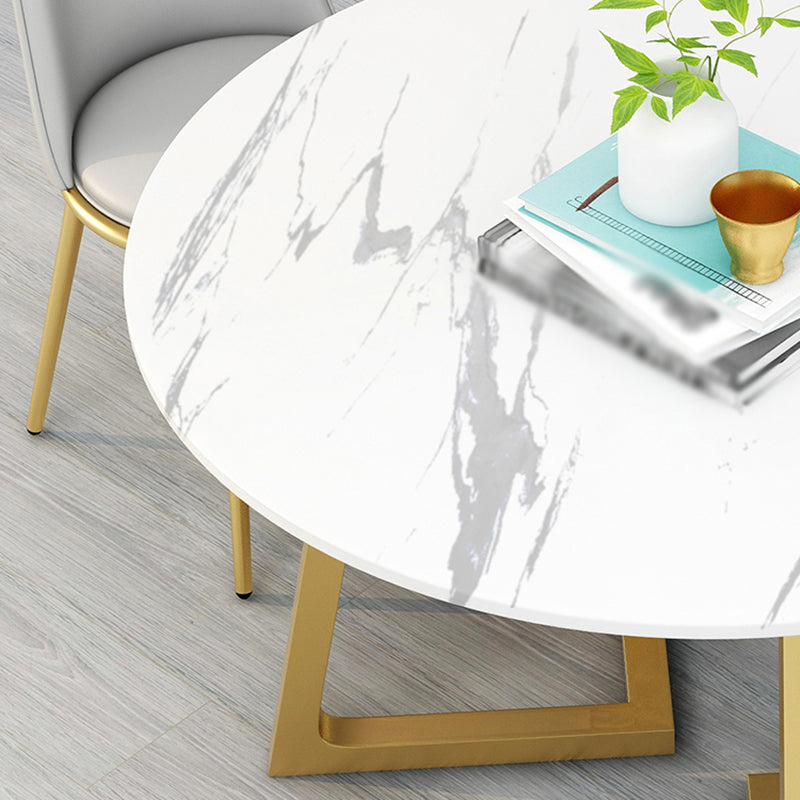 Stone Top Dining Table Contemporary Table with Sled Base in Gold
