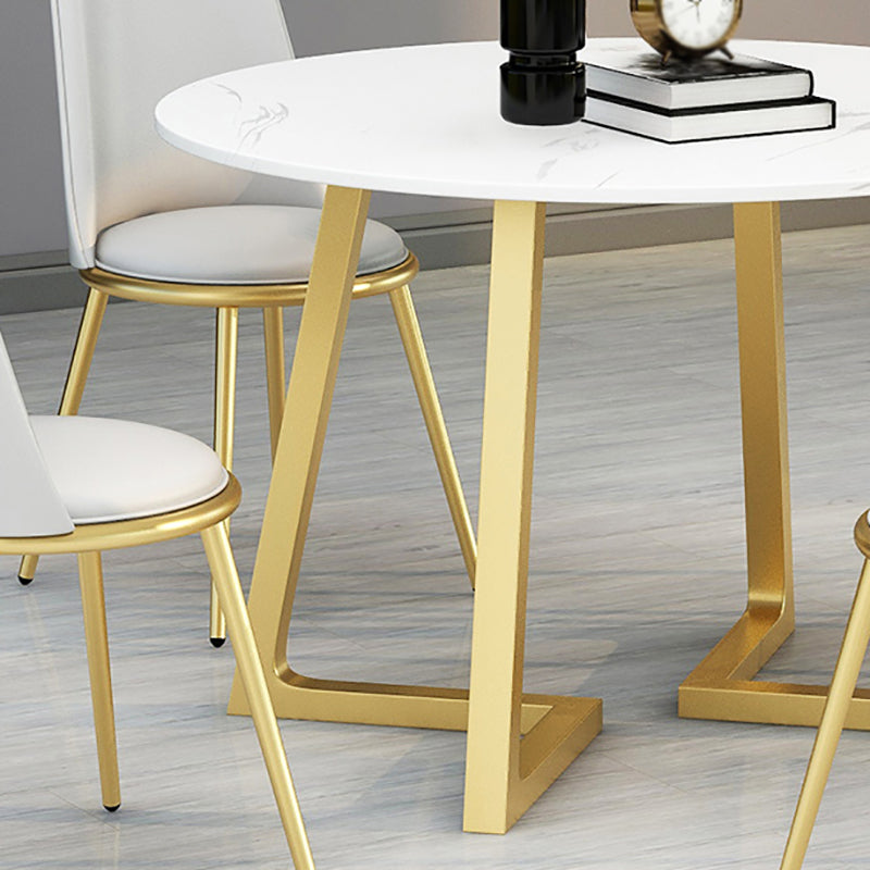 Stone Top Dining Table Contemporary Table with Sled Base in Gold