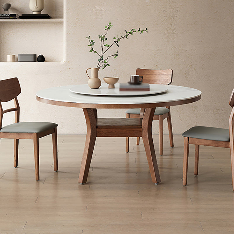 Modern Dining Round Table Dining Sintered Stone Table for Restaurant with Wood Legs