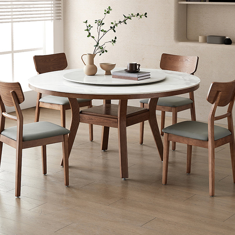 Modern Dining Round Table Dining Sintered Stone Table for Restaurant with Wood Legs