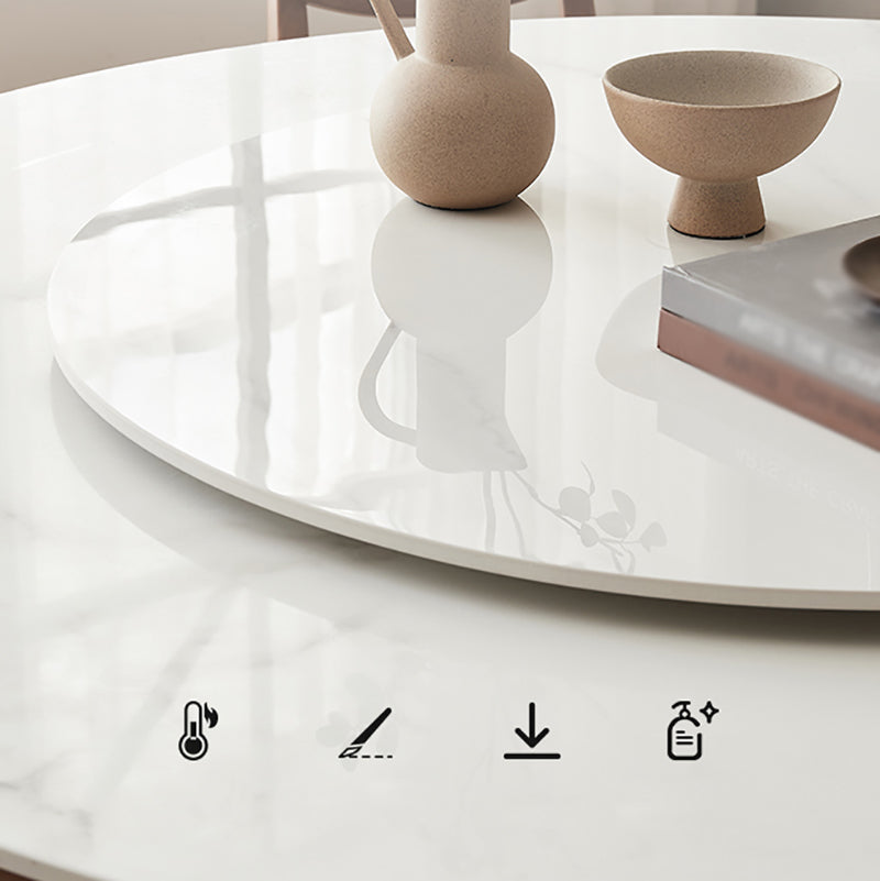 Modern Dining Round Table Dining Sintered Stone Table for Restaurant with Wood Legs