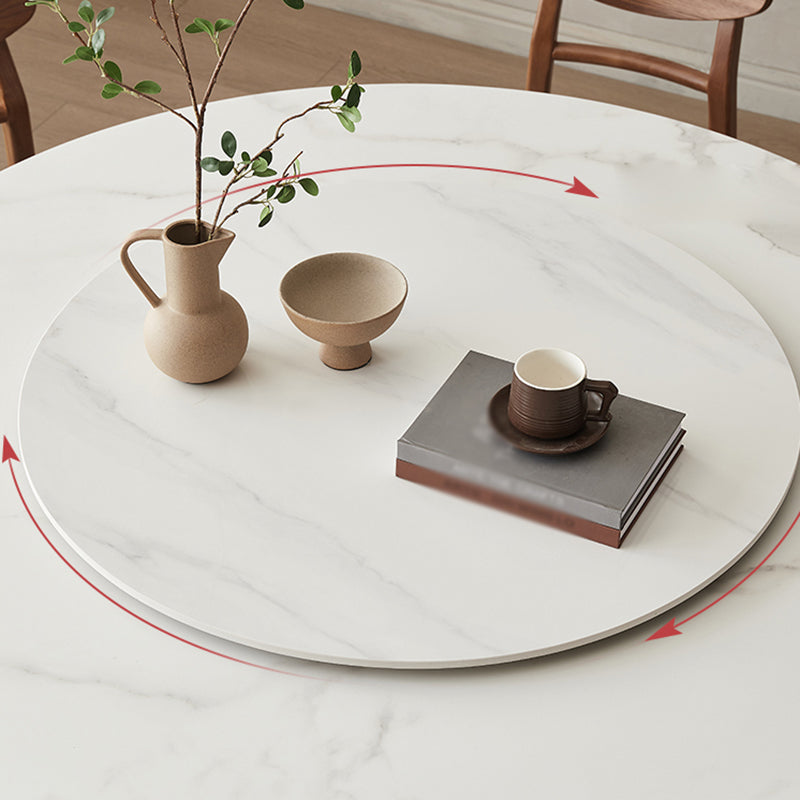 Modern Dining Round Table Dining Sintered Stone Table for Restaurant with Wood Legs