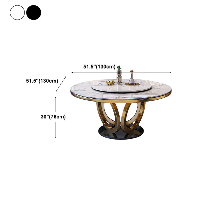 Nordic Glam Dining Round Table Dining Sintered Stone Table for Restaurant with Metal Legs