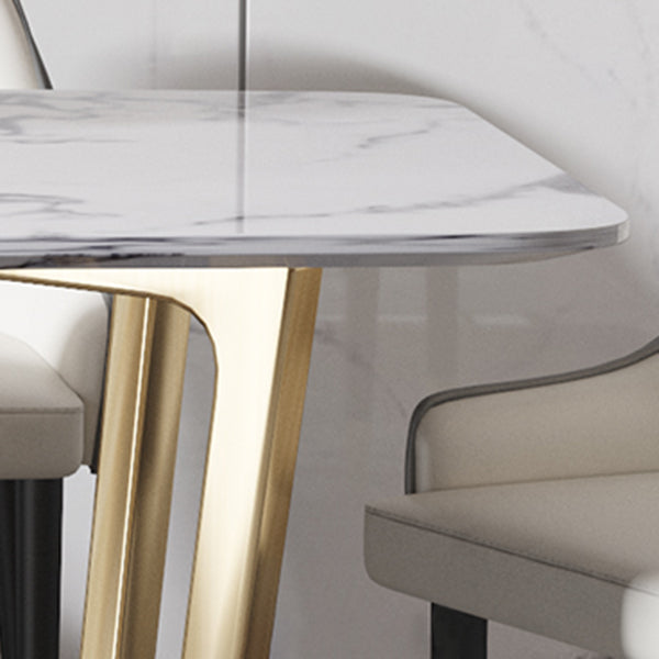 Luxury Marble Top Dining Table Rectangle Indoor Table with Trestle Base